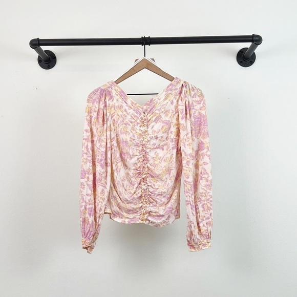 NWT Free People Say The Word Floral Ruched V-Neck Long Sleeve Top - Picture 6 of 7